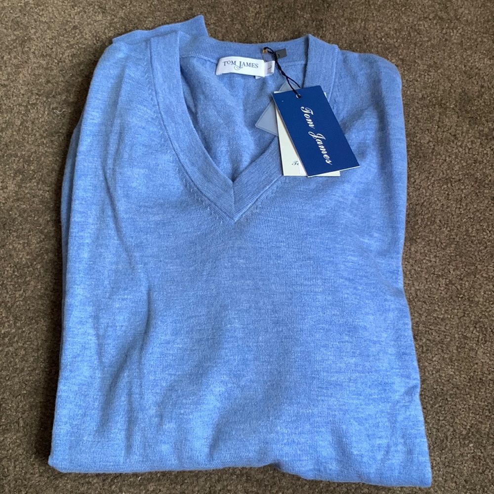 Tom James 100% Merino Wool V-Neck Sweater Size Large